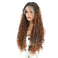 Perruque tressée OEM pour femme, style européen et américain, en dentelle intégrale, avec tresses à trois brins, cheveux raides en soie synthétique, franges volumineuses et couches d'air