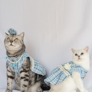 Vêtements pour animaux de compagnie en gros : Robes à carreaux avec nœud pour petits chiots et chatons - Product Image 3