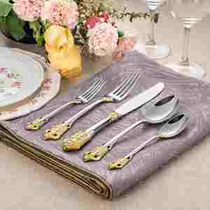 High Quality <b>Vintage</b> 304 Stainless Steel Spoon Fork Flatware Silverware Royal Hotel Wedding Gold Luxury Baroque <b>Cutlery</b> Set - Product Image 3
