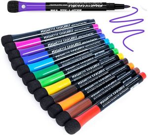 Marqueurs effaçables à sec magnétiques à pointe fine non toxiques avec pinceau, logo personnalisé, 12 couleurs, pour usage au bureau - Product Image 1