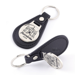 High-End Custom PU Black Leather Keychain Simple Atmospheric Metal Bright Silver Brand Factory Hot Selling