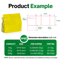 Sac de stockage alimentaire sec coloré à fond plat avec poignée en corde, fermeture éclair refermable et valve d'échappement unidirectionnelle pour café, aliments pour animaux, thé