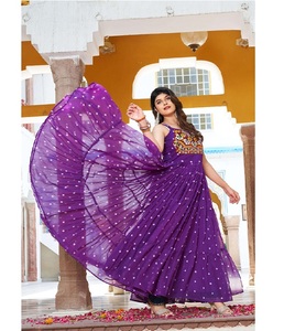 Elegante Vestido Informal para Mujer con Trabajo Gamathi y Estampado Bandhani para Uso Diario, Festivales, Hogar y Uso Diario Étnico - Product Image 1