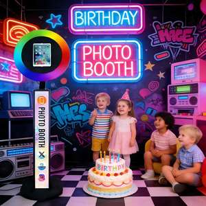 Cabine Photo Métallique Facile à Installer avec Anneau Lumineux RGB Rotatif, Machine Photobooth Portable pour Fêtes, <span class=keywords><strong>Selfie</strong></span> Pro, iPad Photo Booth - Product Image 1