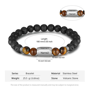 <span class=keywords><strong>Bracelet</strong></span> personnalisé en pierre de lave naturelle et perles œil de tigre avec nom gravé, breloque en acier inoxydable, bijou extensible pour <span class=keywords><strong>homme</strong></span> - Product Image 5