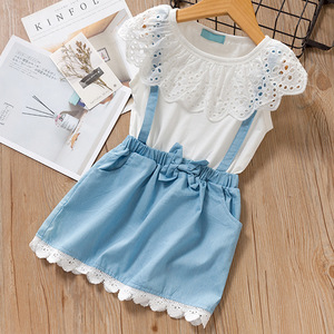 Wholesale Children Clothing Lace White Blouse and <b>Suspender</b> Skirt Girl Casual Dresses - Product Image 1