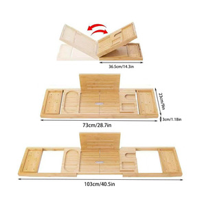 Support de rangement pliable et extensible en bambou pour baignoire, plateau de bain avec support de téléphone, organisateur de salle de bain - Product Image 4