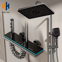 Ensemble de Douche Intelligente Effet Pluie, Mitigeur de Douche Numérique Piano, Système de Douche avec Thermostat et Éclairage Ambiant