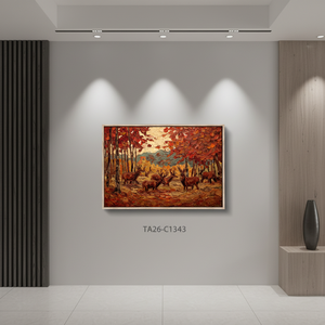 Arte de Pared en Lienzo con Diseño de Bosque Rojo Otoñal, Cuadro Enmarcado Moderno para Sala de Estar, Pintura Decorativa Colgante con Paisaje Otoñal - Product Image 1