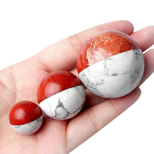 Esfera de Jaspe Rojo, Cristal Natural Tallado, Gema de Howlite con Forma de Pokebola para Decoración del Hogar, Set de Regalo - Product Image 3