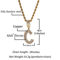 Pendentifs HipHop en zircon doré, 26 lettres de l'alphabet en diamant, lettres a b c d e f g h i j k l m n o p q r s t u v w x y z pour colliers
