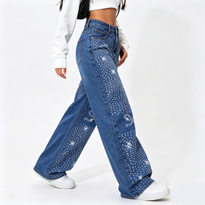 <span class=keywords><strong>Jeans</strong></span> de Mezclilla Azules Estilo <span class=keywords><strong>Coqueta</strong></span> para Mujer, con Pedrería en Toda la Cintura, Diseño de Lazo con Cristales Brillantes - Product Image 4