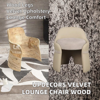 Fauteuil lounge individuel moderne en velours avec accoudoirs et pieds en bois pour la maison, le bureau, le salon, la chambre