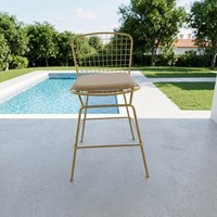 Chaise de bar de luxe en acier inoxydable pour extérieur, couleur dorée brillante, tabouret haut avec coussin en cuir