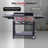 Barbecue à gaz extérieur robuste à 4 brûleurs en acier inoxydable avec plaque de cuisson au propane, hauteur réglable et allumage automatique pour jardin