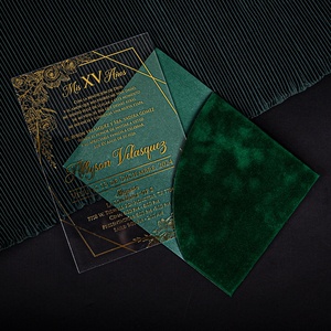 2025 thiết kế mới vàng dập màu xanh lá cây sinh nhật lời mời đám cưới Nhung Phong bì với thẻ Acrylic - Product Image 5