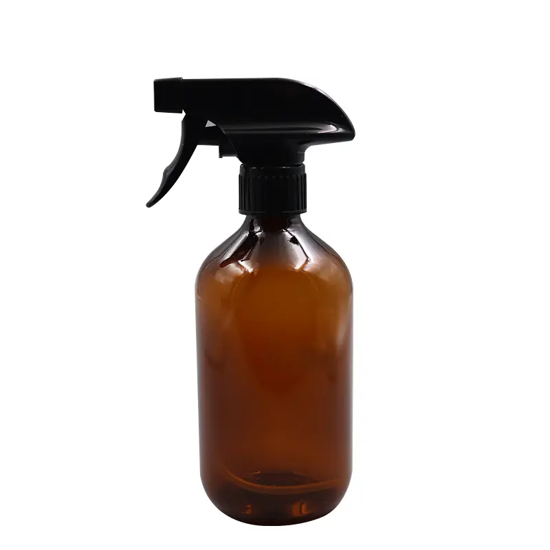 Brown spray bottle 500ml round boston spray bottles with custom black PP caps