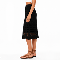 Jupe mi-longue noire taille haute élastique en crochet de polyester pour femme, style bohème, tendance, élégante, idéale pour les vacances d'été, vente en gros, avec logo personnalisé
