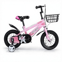 Vélo pour enfants en acier rose avec roues d'apprentissage, motif astronaute de dessin animé, élégant pour petites filles, siège et guidon réglables, roues de 14 pouces