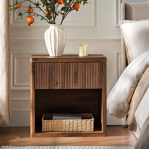 Nightstand With Drawer Storage Fluted Bed <b>Side</b> <b>Table</b> Modern Wide Bedside Stand <b>Mid</b> <b>Century</b> Design - Product Image 2