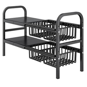 Under Sink Organizer 2 Tier Expandable Cabinet Shelf Organizer Under Sink Storage Rack with <b>Removable</b> Panels and Baskets - Product Image 1