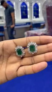 6.00CT <b>Emerald</b> Pear Cut Lab Grown Diamond <b>Stud</b> <b>Earrings</b> 14K Yellow Gold IGI Certified Gold Bridal Wedding Anniversary Party Fine - Product Image 3