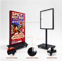 Boîte lumineuse publicitaire mobile LED commerciale avec roues verrouillables pour la promotion des menus des restaurants et des magasins de détail