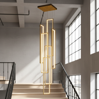 Lustre moderne à LED géométrique d'intérieur, grand modèle, cadre noir de luxe, pour plafonds hauts