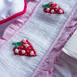 Vestito Estivo in Cotone per Bambine 1-6 Anni, Stile Principessa, Rosa a Righe con Ricamo Fragola, Colletto Peter Pan e Volant - Product Image 5