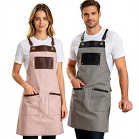 Tablier personnalisé réutilisable et lavable en toile de coton avec bretelles croisées en cuir PU et 3 poches pour chef, restaurant, jardin, poterie