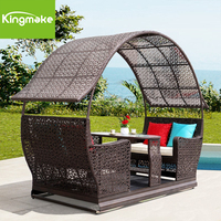Sofá Cama de Ratán para Jardín, Tumbona de Mimbre para Patio, Tumbona de Playa, Cama de Día de Ratán para Exteriores