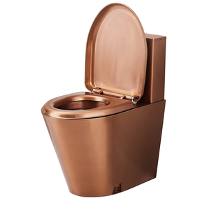 WC monobloc de luxe moderne en acier inoxydable, finition or rose, à double chasse, à poser au sol, avec siphon en S/P - Product Image 3