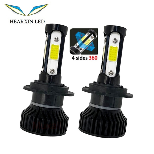 H4 H7 H11 H13 9005 9006 9007 5202 Car Headlight Bulb 4-Sides LED Headlight Bulb Auto Headlamp White Light 6000K 6500K