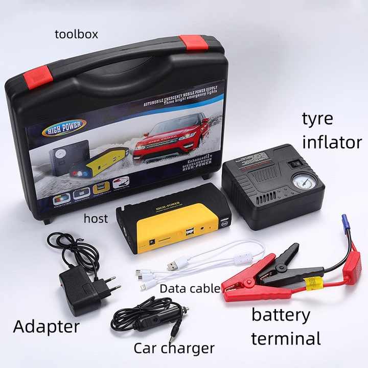 Sursa de alimentare cu pornire de urgenta de 12 V, 45 W, putere totala, 600 A, baterie mobila multifunctionala, 2000 A, pompa de aer pentru masina