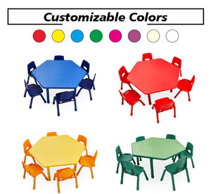 Bán Buôn Bằng Gỗ Hình Lục Giác Trẻ Em Có Thể Điều Chỉnh Chiều Cao Nghiên Cứu Bàn Ghế Đặt Mẫu Giáo Đồ Nội Thất Trường Mầm Non Bảng Với Ghế - Product Image 3