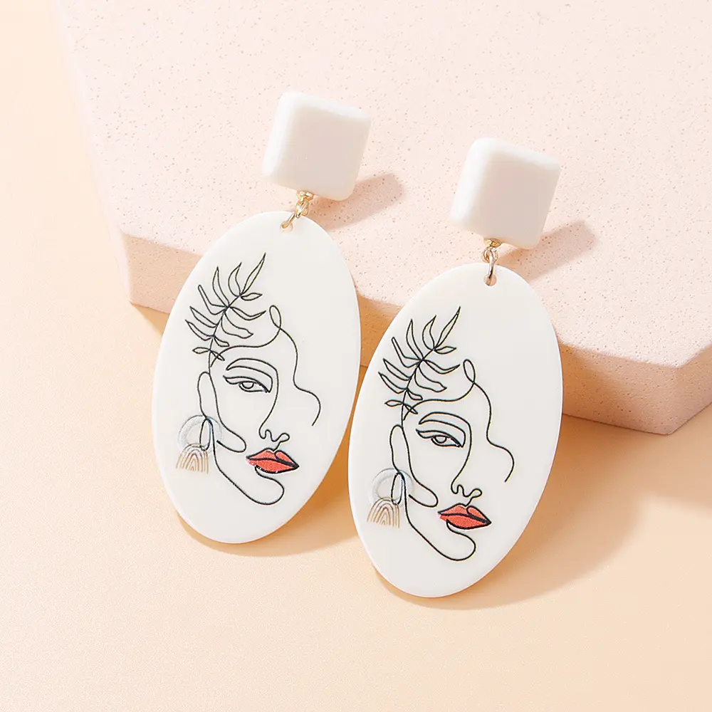 Fashion And Simple Acrylic Earrings Retro Three-Dimensional Print Earrings Ins Style Temperament Earrings