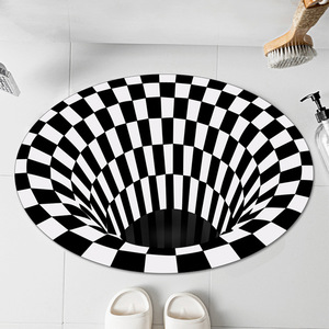 <span class=keywords><strong>Alfombra</strong></span> 3d de vórtice Visual para entrada de <span class=keywords><strong>baño</strong></span>, felpudo óptico antideslizante con diseño 3d ovalado y redondo en color blanco y negro - Product Image 2