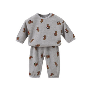 Ensemble de vêtements pour bébés et enfants en coton gaufré personnalisé 2022, mignon, à manches longues, avec étiquette - Product Image 2