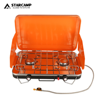 STARCAMP Réchaud à gaz extérieur portable à deux brûleurs Réchaud de cuisine pliable en acier pour camping Propane Butane Méthode d'application de pulvérisation de carburant