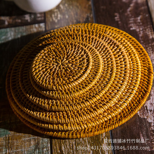 Anji Handmade Rattan Coaster Round Tea Mat Traditional Chinese Style <b>Bamboo</b> Weaving <b>Table</b> Pad for Teapot Teacup - Product Image 1