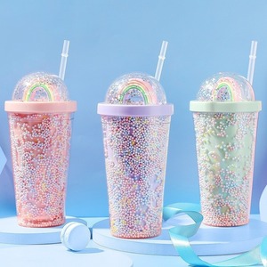 Di alta qualità con paglia di plastica glitterata tazza di <span class=keywords><strong>caffè</strong></span> Logo personalizzato scintillio Design doppio muro di plastica Sipper tazza di bottiglia tazza - Product Image 4