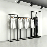 Porte-vêtements certifié CE, en métal noir mat, avec cadre en acier inoxydable, sur pied, avec étagère de rangement