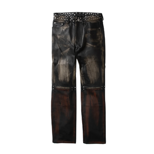 Pantalones de Cuero con Remaches y Logotipo Personalizado al por Mayor, Estilo Urbano, Degradado, Bicolor, de Pierna Recta, para Hombre - Product Image 5