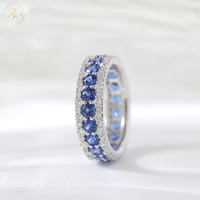 Bague de mariage personnalisée en diamant bleu cultivé en laboratoire avec options de couleur, en argent sterling 925, coupe ronde, pavé de diamants, style éternité