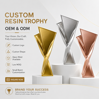 Trophée en résine HBL personnalisé avec logo gravé, finition mate or, argent, or rose, double lame torsadée, pour cérémonie d'entreprise, souvenir