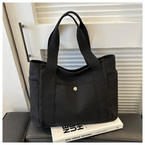 Custom <b>Print</b> Logo <b>Large</b> Capacity Casual Reusable Canvas Shoulder Bag Cotton Tote Shopping Beach Bag With Pocket - Product Image 1