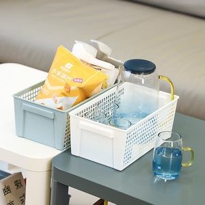Rectangular Plastic <b>Storage</b> <b>Basket</b> With Hollow Design For Desktop Office Organizer White And Green Colors - Product Image 3