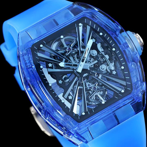 1201 Oceanic Clarity ตัวเรือนสีฟ้าใส นาฬิกาจักรกลอัตโนมัติ หน้าปัดโครงกระดูก สายยางสีน้ำเงิน เรืองแสง สปอร์ต กันน้ำ - Product Image 2