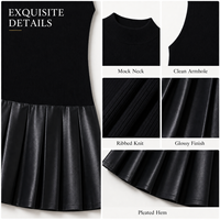 Robe pull mini sans manches à col montant pour femme, jupe plissée noire, coupe ajustée et évasée