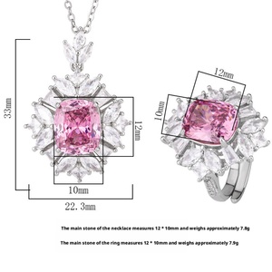 High Quality Eco-friendly Copper Bird Nest Cut 10*12MM Pink Cubic Zirconia Wedding Rings Jewelry Set for Bridal Events - Product Image 3